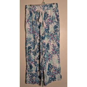 Cynthia Rowley Linen Gauze Pull On Cropped Pants Medium Wide Leg Botanical Print